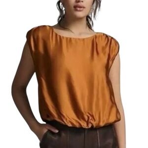 Anthropologie Silky satin boatneck blouse bubble hem XXS excellent condition